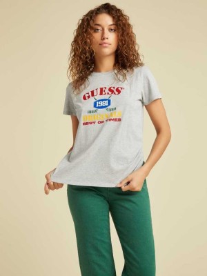 Light Grey Guess Originals Easy Logo Women's T-Shirts | 1750-UNLZA