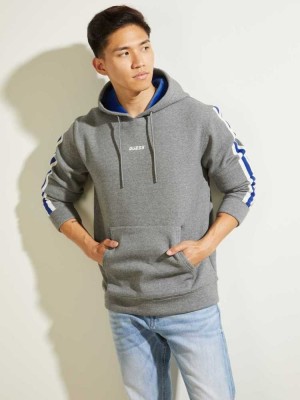Light Grey Guess Side Stripe Men's Hoodies | 1307-WYJHB