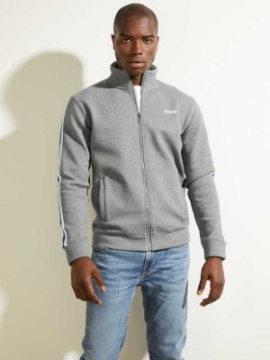 Light Grey Guess Side Stripe Zip-Up Men's Jackets | 9138-BWGAH