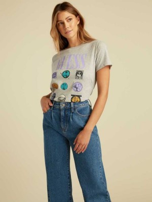 Light Grey Guess Summer Games Logo Women's T-Shirts | 5038-DUOAN