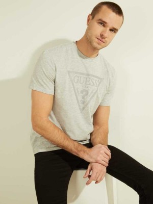 Light Grey Guess Tonal Logo Men's T-Shirts | 5472-QFORH