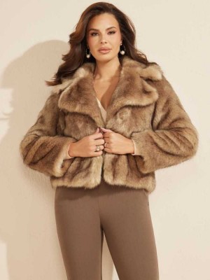 Light Multicolor Guess Gwenda Faux-Fur Women's Jackets | 0864-CFLQE