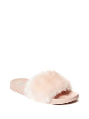 Light Pink Guess Buffie Leopard Faux-Fur Slide Women's Slide Sandals | 4861-UDEGM