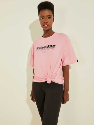 Light Pink Guess Eco Dalya Logo Women's T-Shirts | 7389-QCJFR