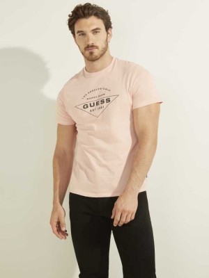 Light Pink Guess Eco Logo Men's T-Shirts | 7568-FTDUG