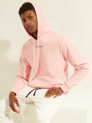 Light Pink Guess Eco Roy Embroidered Logo Men's Hoodies | 2951-NUGZE