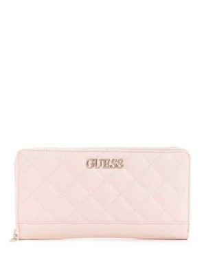 Light Pink Guess Illy Check Organizer Women's Wallets | 5248-WUOHJ
