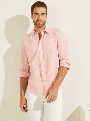 Light Pink Multicolor Guess Laguna Washed Men's Shirts | 5970-SKFYO