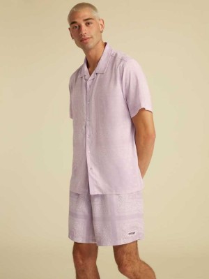 Light Purple Guess Originals Bandana Camp Men's Shirts | 3475-ZODPG