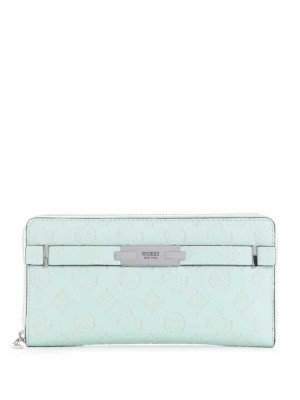 Light Turquoise Guess Bea Check Organizer Women's Wallets | 7951-YOBPM
