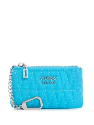 Light Turquoise Guess Layla Quilted Zip Pouch Women's Wallets | 1639-QUHBS