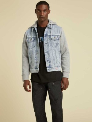 Light Wash Guess Originals Hooded Denim Men's Jackets | 1792-QVHDO