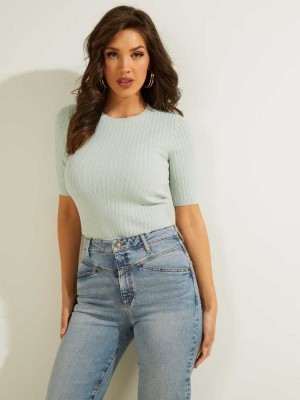 Mint Guess Naomi Ribbed Half-Sleeve Women's Sweaters | 9063-RQGLF