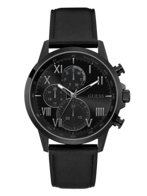 Multicolor Guess Black-Tone And Black Leather Chronographic Men's Watches | 9051-NUIWH
