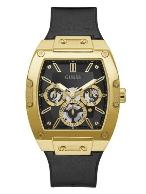 Multicolor Guess Black And Gold-Tone Square Multifunction Men's Watches | 2086-XHRDT