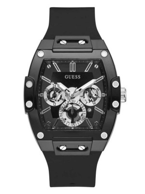 Multicolor Guess Black And Silver-Tone Multifunction Men's Watches | 9105-KDYVW