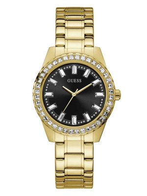 Multicolor Guess Black and Gold-Tone Analog Women's Watches | 5207-XKGTO