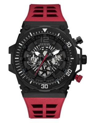 Multicolor Guess Black and Red Multifunction Men's Watches | 4871-QNHVM