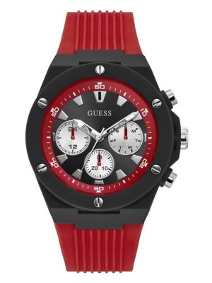 Multicolor Guess Black and Red Silicone Multifunction Men's Watches | 3542-YEVQK
