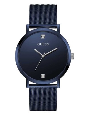Multicolor Guess Blue Mesh Diamond Analog Men's Watches | 7156-KGWBP