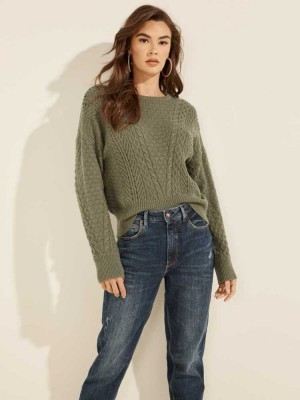 Multicolor Guess Braya Cable Knit Women's Sweaters | 4201-HCUYL