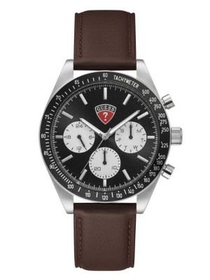Multicolor Guess Enterprise Silver-Tone Multifunction Men's Watches | 2876-KLUWV