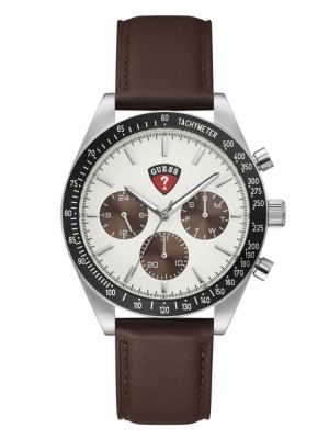 Multicolor Guess Enterprise Silver-Tone and Brown Multifunction Men's Watches | 0639-WZJQA