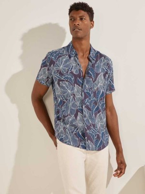 Multicolor Guess Falling Leaf Men's Shirts | 5132-KSVMC