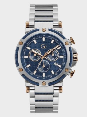 Multicolor Guess Gc Silver-Tone and Blue Chronograph Men's Watches | 9560-JVYOC