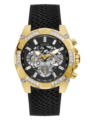 Multicolor Guess Gold-Tone And Black Tachymeter Men's Watches | 0327-DQKRE