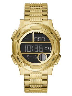 Multicolor Guess Gold-Tone Digital Men's Watches | 0321-YFKLQ