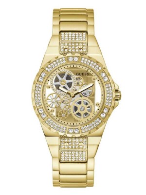 Multicolor Guess Gold-Tone Exposed Dial Analog Women's Watches | 1702-WQTMP