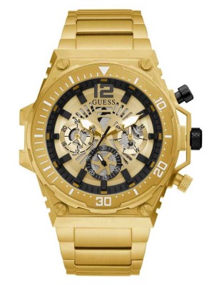 Multicolor Guess Gold-Tone Exposed Dial Multifunction Men's Watches | 2743-DPBUX