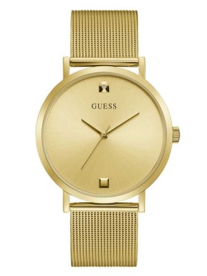 Multicolor Guess Gold-Tone Mesh Diamond Analog Men's Watches | 0714-FDKNU