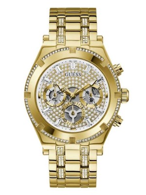 Multicolor Guess Gold-Tone Rhinestone Multifunction Men's Watches | 7298-GABFO