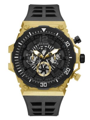 Multicolor Guess Gold-Tone and Black Exposed Dial Multifunction Men's Watches | 0631-GDWVC