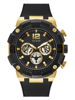 Multicolor Guess Gold-Tone and Black Multifunction Men's Watches | 0368-OURAC
