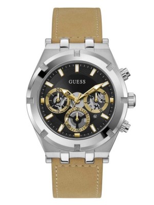 Multicolor Guess Multi-Tone and Leather Multifunction Men's Watches | 1508-UOTZQ