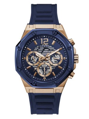 Multicolor Guess Navy and Rose Gold-Tone Multifunction Men's Watches | 2569-PVODG