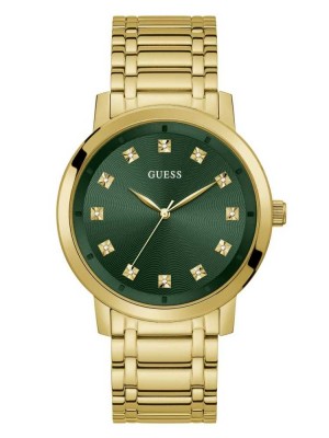 Multicolor Guess Paragon Gold-Tone and Green Analog Men's Watches | 8745-DIZRS