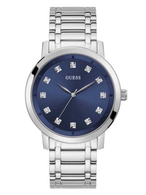 Multicolor Guess Paragon Silver-Tone and Blue Analog Men's Watches | 3819-CJTDM