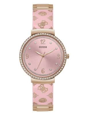 Multicolor Guess Pink and Rose Gold-Tone Crystal Analog Women's Watches | 2971-OYDRW