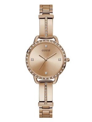 Multicolor Guess Rose Gold-Tone Crystal Analog Women's Watches | 8792-PISZK