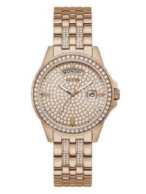 Multicolor Guess Rose Gold-Tone Rhinestone Analog Women's Watches | 1346-XEIMK
