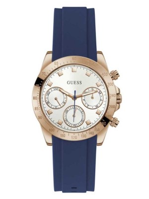 Multicolor Guess Rose Gold-Tone and Blue Chronographic Women's Watches | 4105-VNIGU