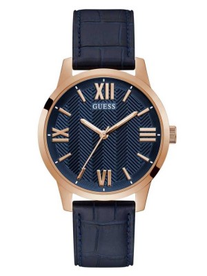 Multicolor Guess Rose Gold-Tone and Navy Analog Men's Watches | 6428-UBARE