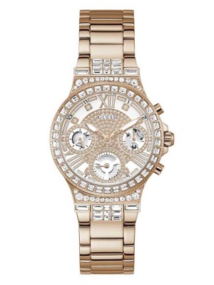 Multicolor Guess Rose Gold-Tone and Rhinestone Multifunction Women's Watches | 1694-KUHVW