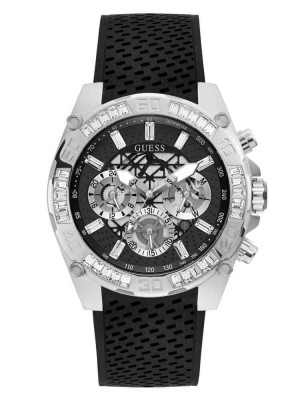Multicolor Guess Silver-Tone And Black Tachymeter Men's Watches | 1875-NBJDC