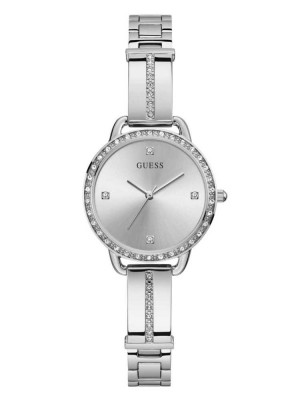 Multicolor Guess Silver-Tone Crystal Analog Women's Watches | 6058-WUGTD