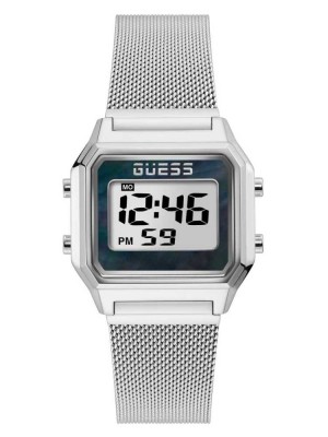 Multicolor Guess Silver-Tone Digital Women's Watches | 0526-NCJQT